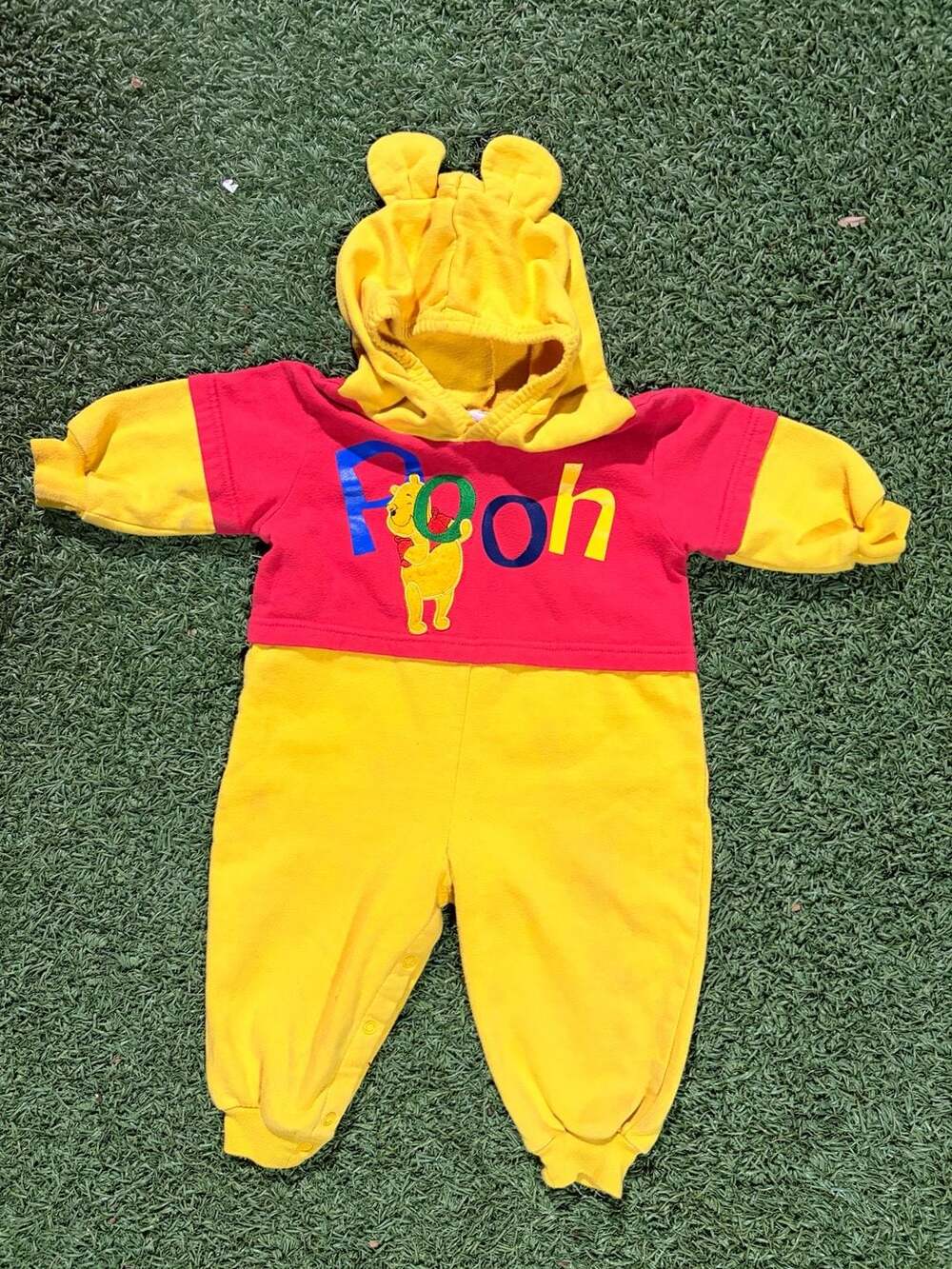 Vintage Disney Winnie the Pooh Fleece Hooded Romper Infant Size 12M
